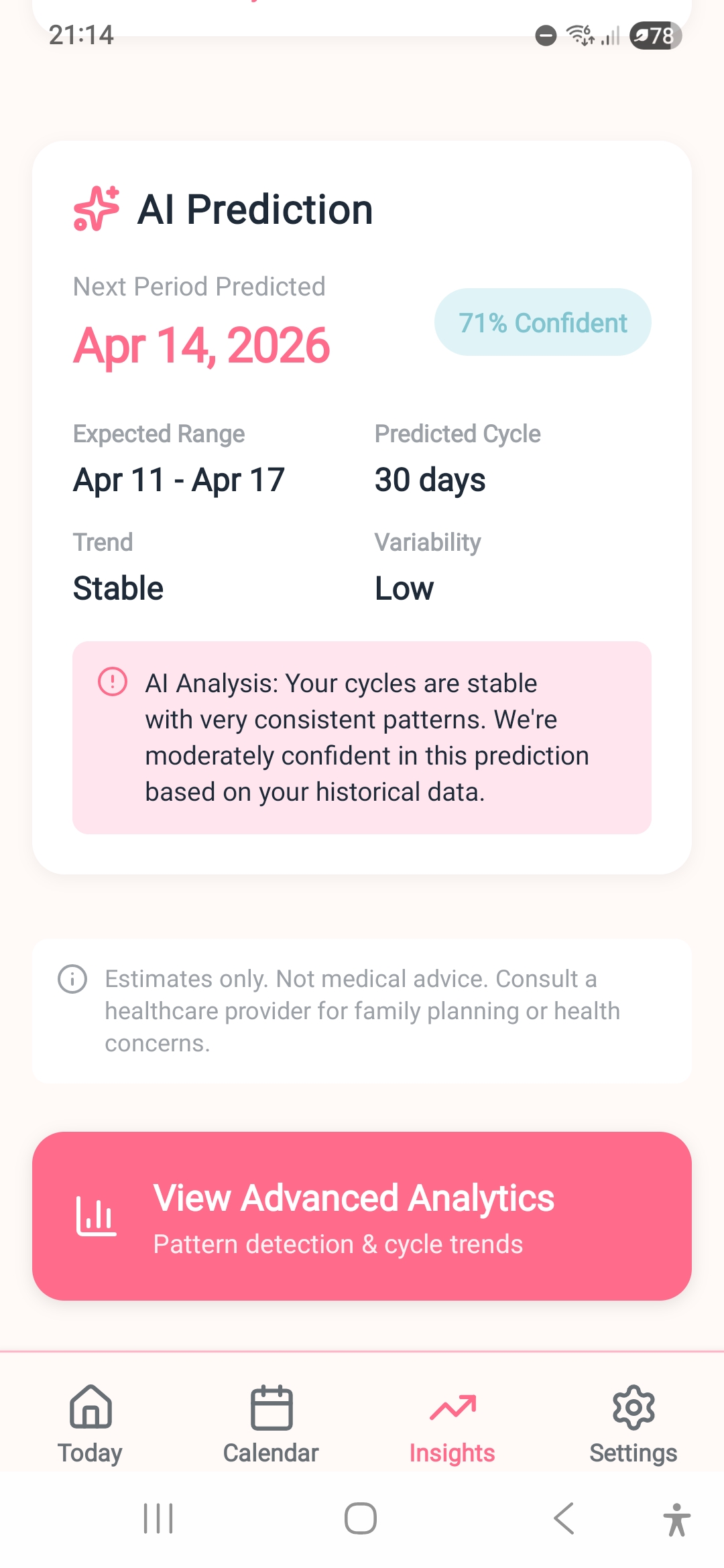 Kalena Flow AI predictions screen