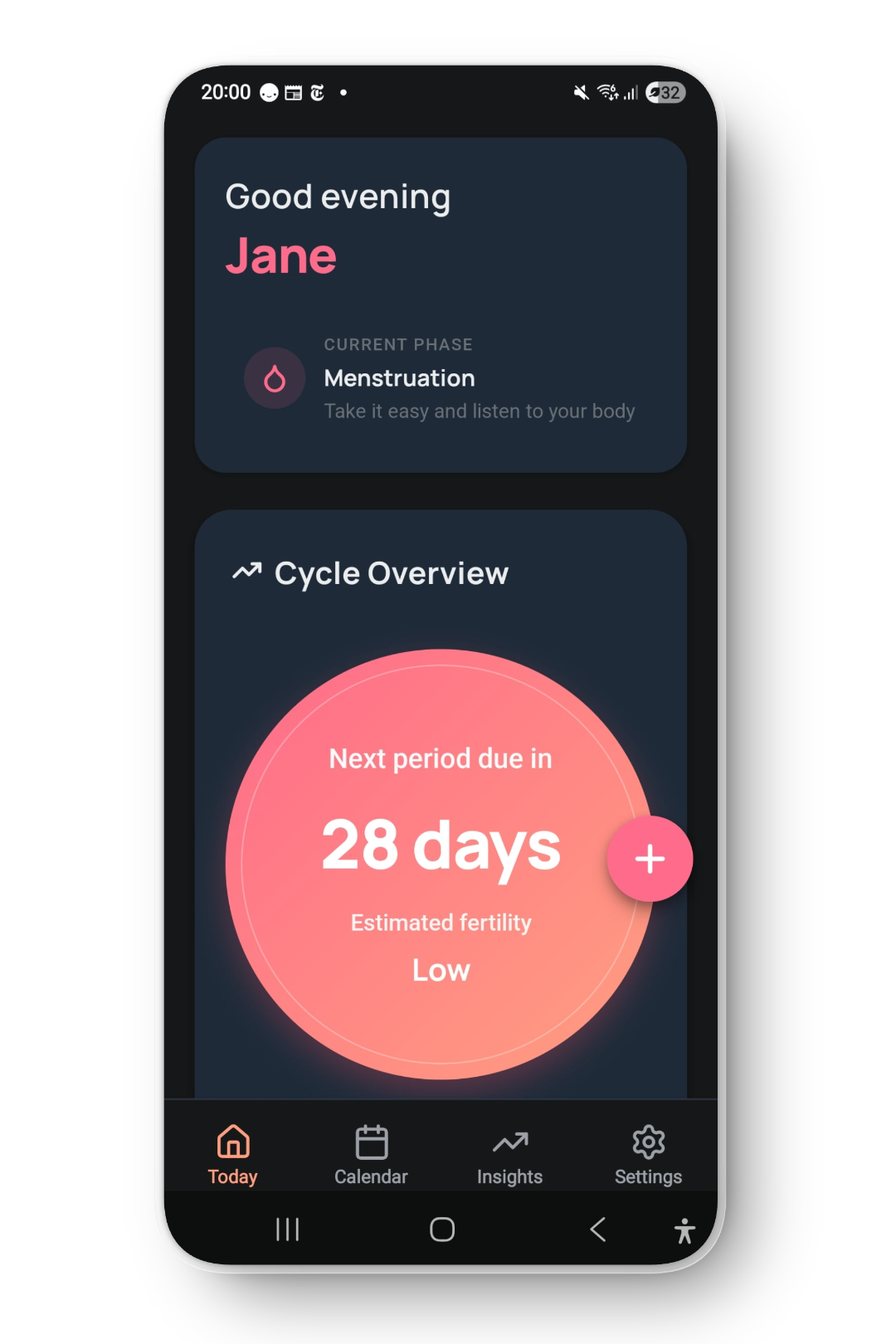 Kalena Flow dark mode home screen